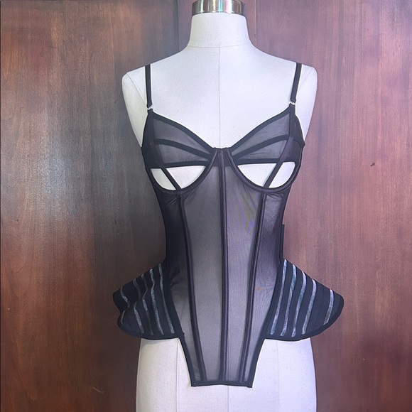 Dolls Kill Other - NWT Sheer Black Corset with Space Age Peplum S
